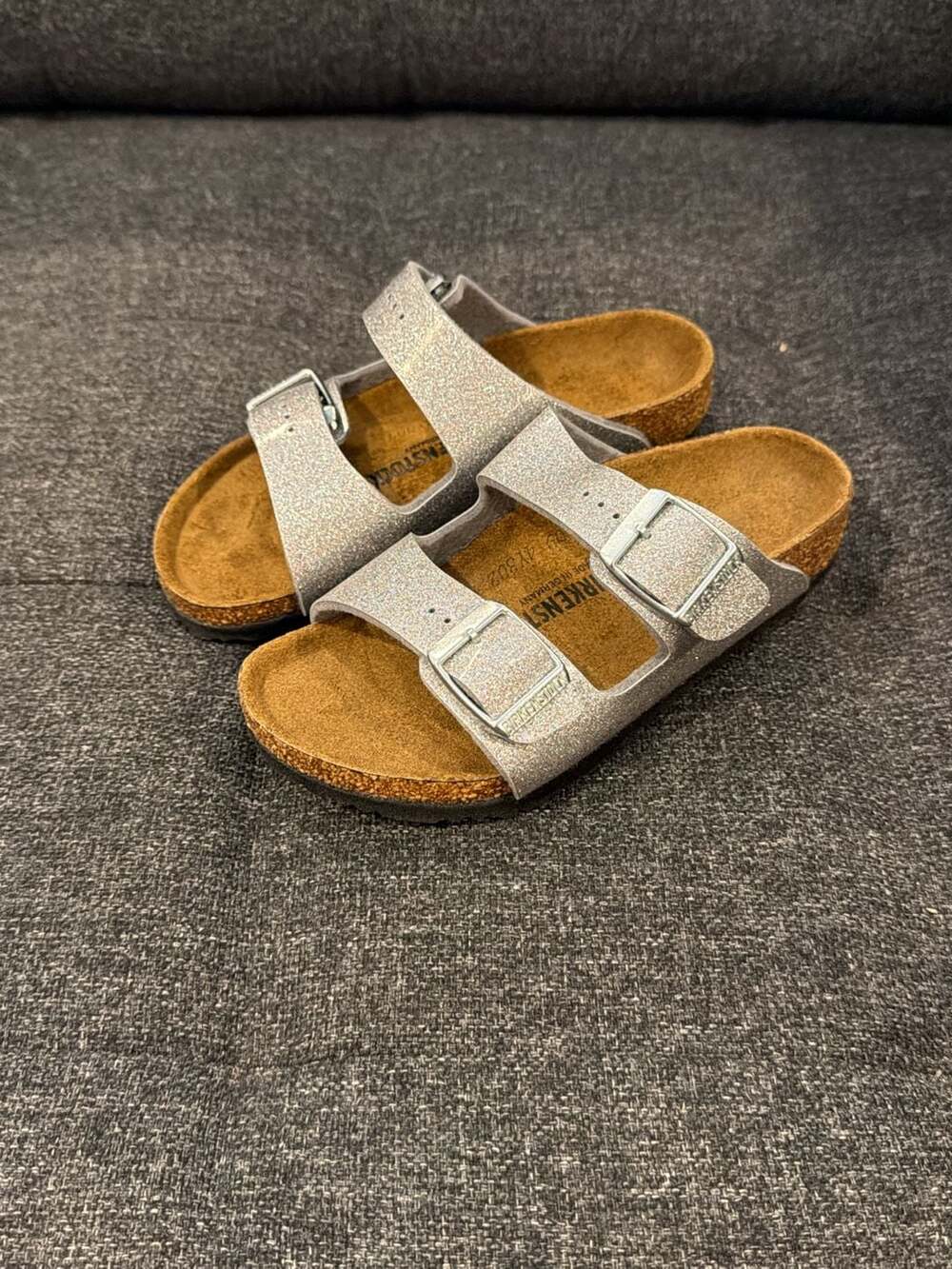 Birkenstock Arizona Kids Sandals Shiny Silver Glitter Size 30